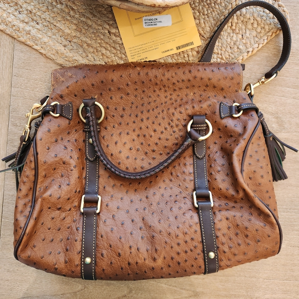 Dooney And Bourke Large Florentine Ostrich patterned leather bag. - Picture 2 of 11